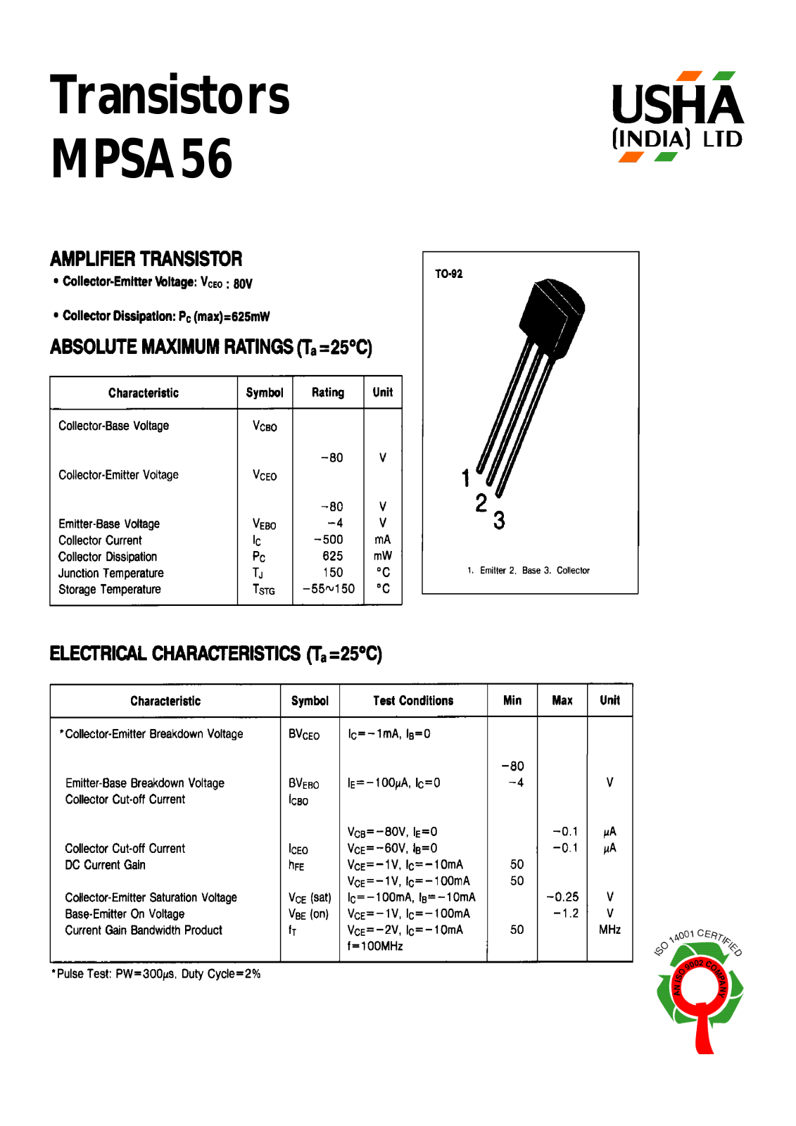 USHA MPSA56 Datasheet