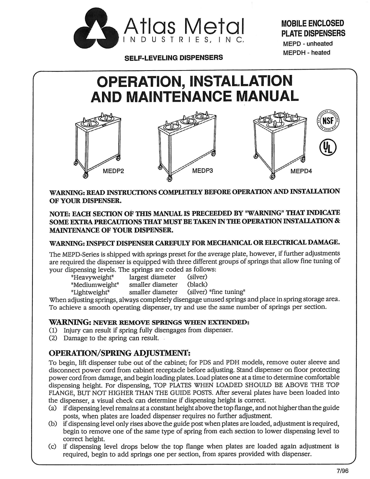 Atlas Metal MEPD2-12, MEDP2 Installation  Manual