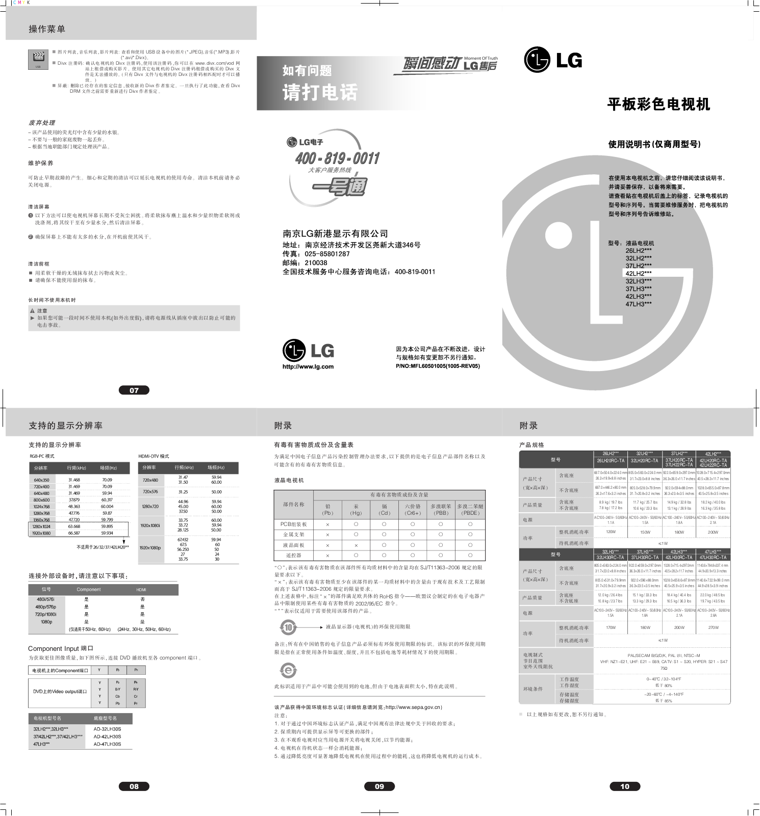 LG 37LH22RC Product Manual