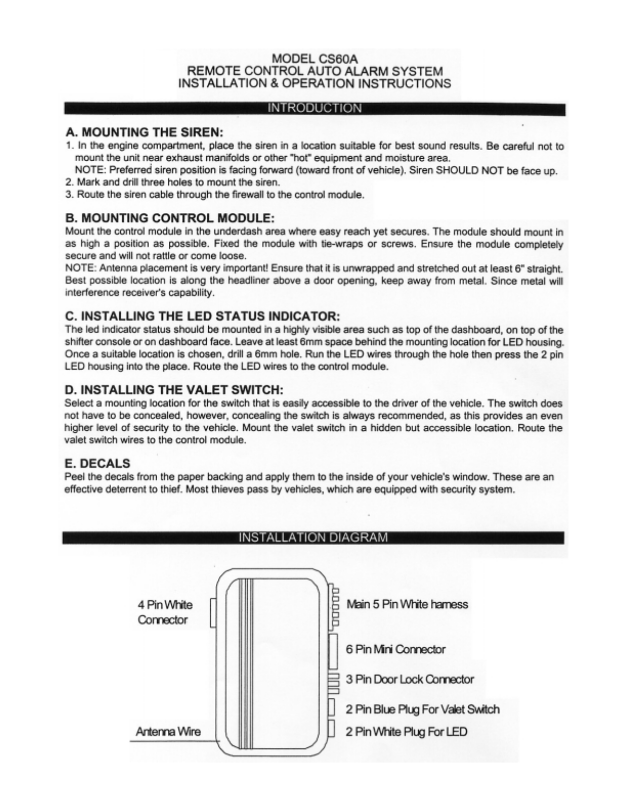 Advance Security CS60A Installation guide