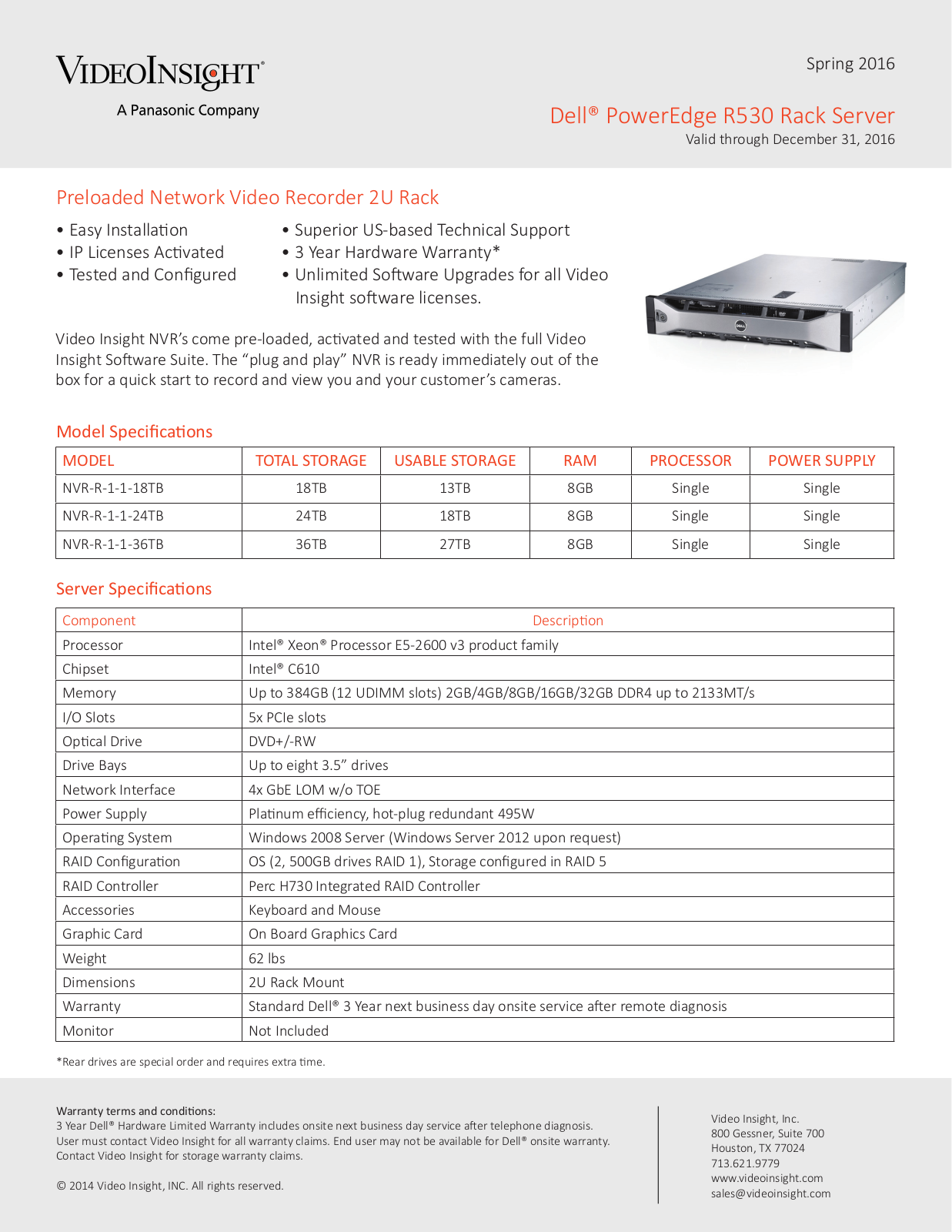 Panasonic NVR-R-1-1-36TB Specsheet