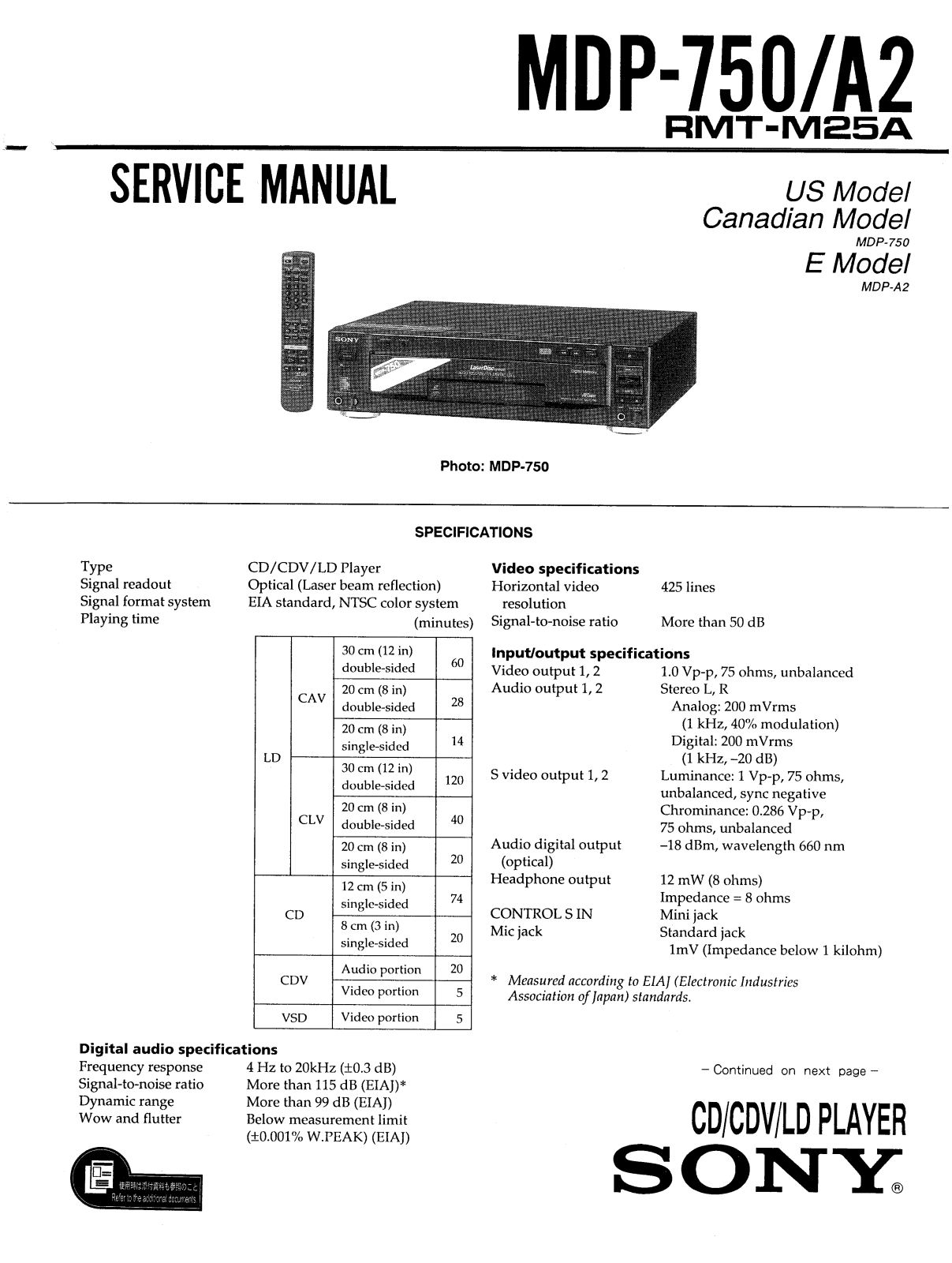 Sony MDP-750, MDPA-2 Service manual