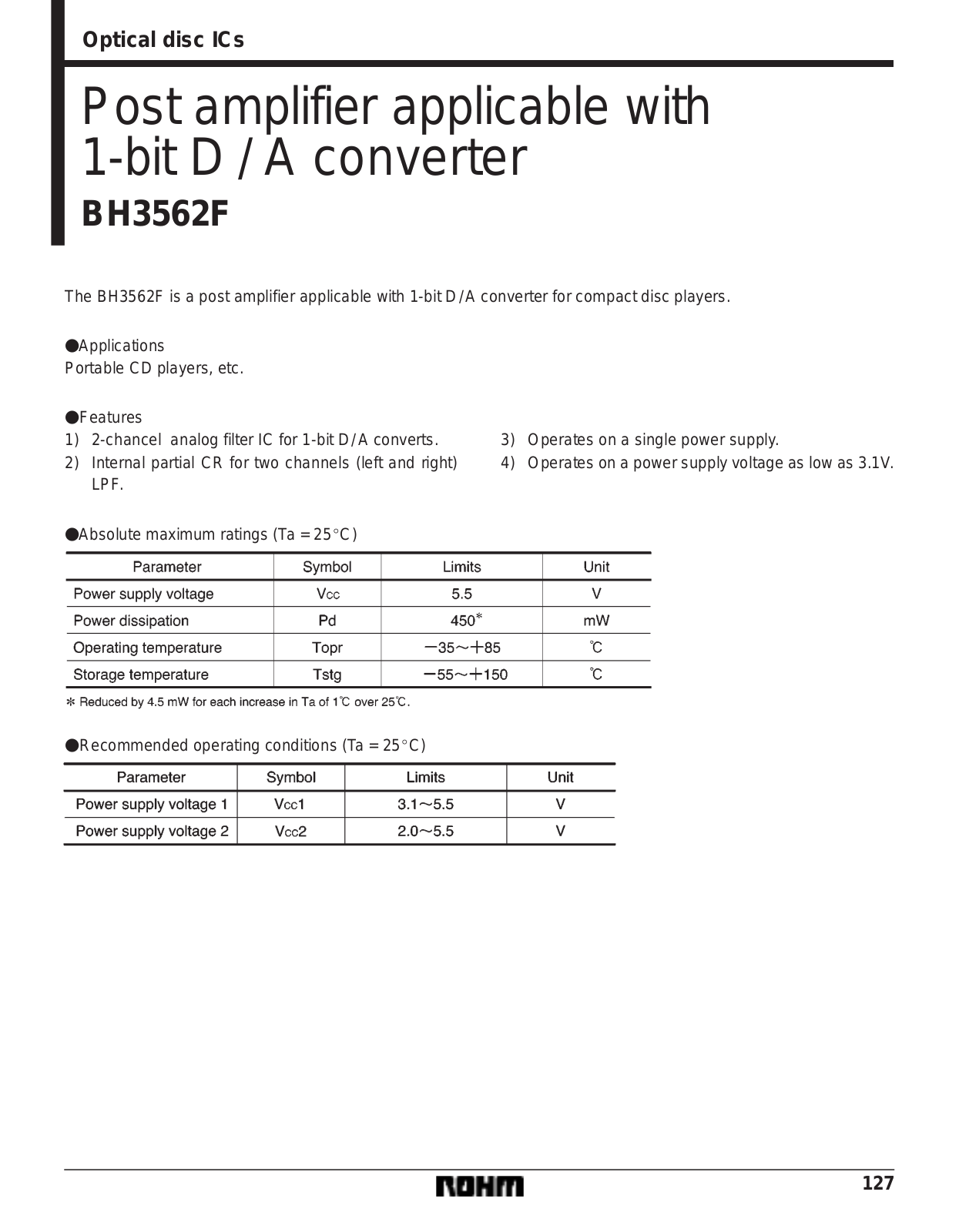 ROHM BH3562F Datasheet