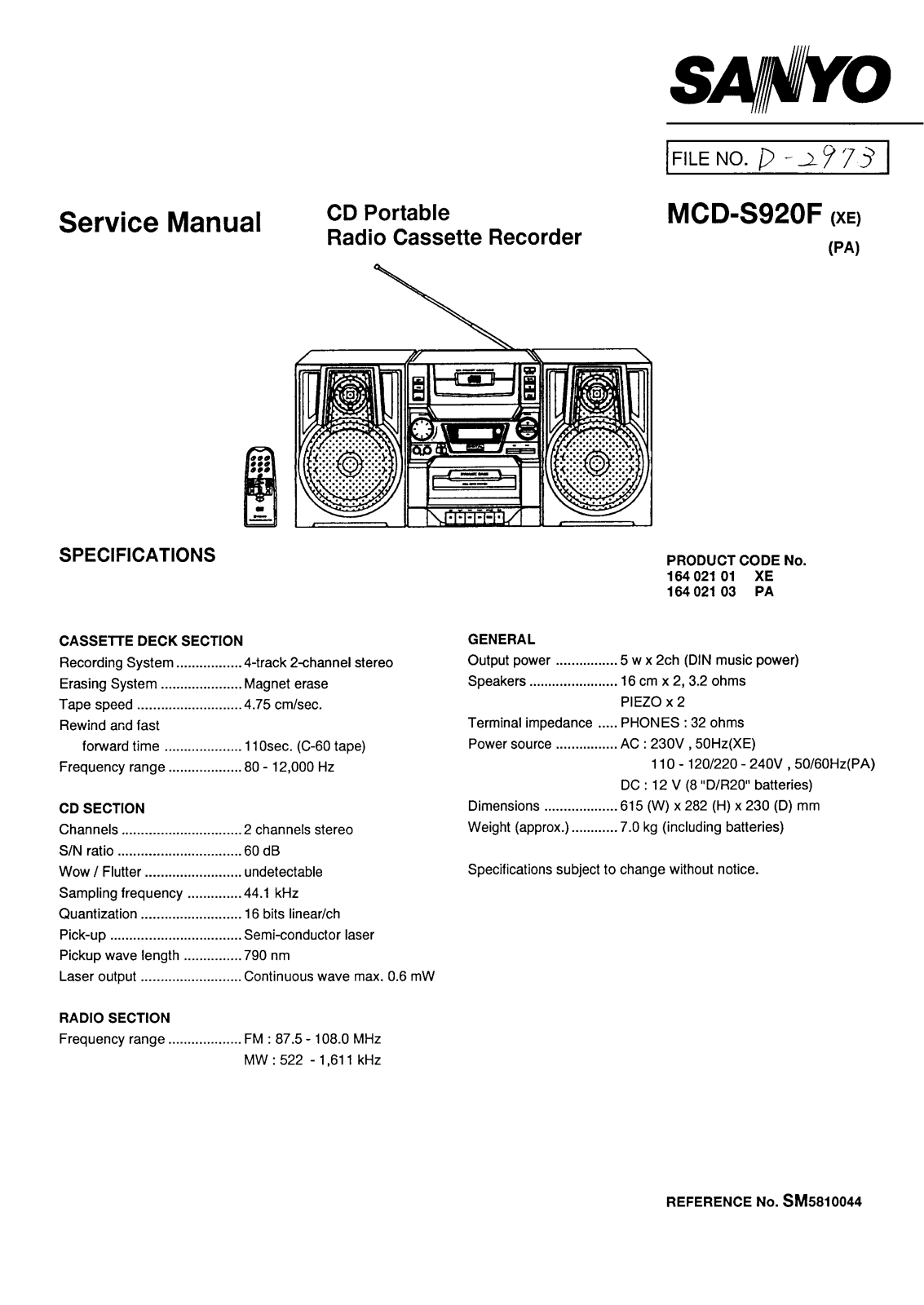 sanyo MCD S920F Service Manual