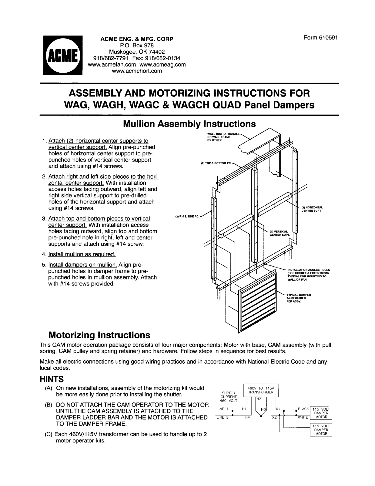 Acme Engineering WAGCH, WAG Installation  Manual