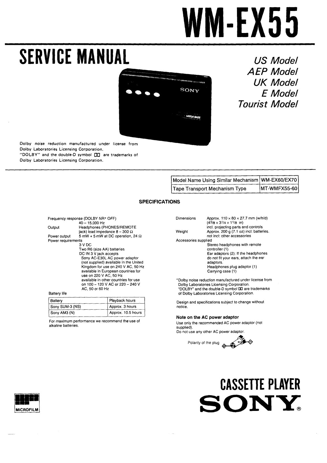 Sony WMEX-55 Service manual