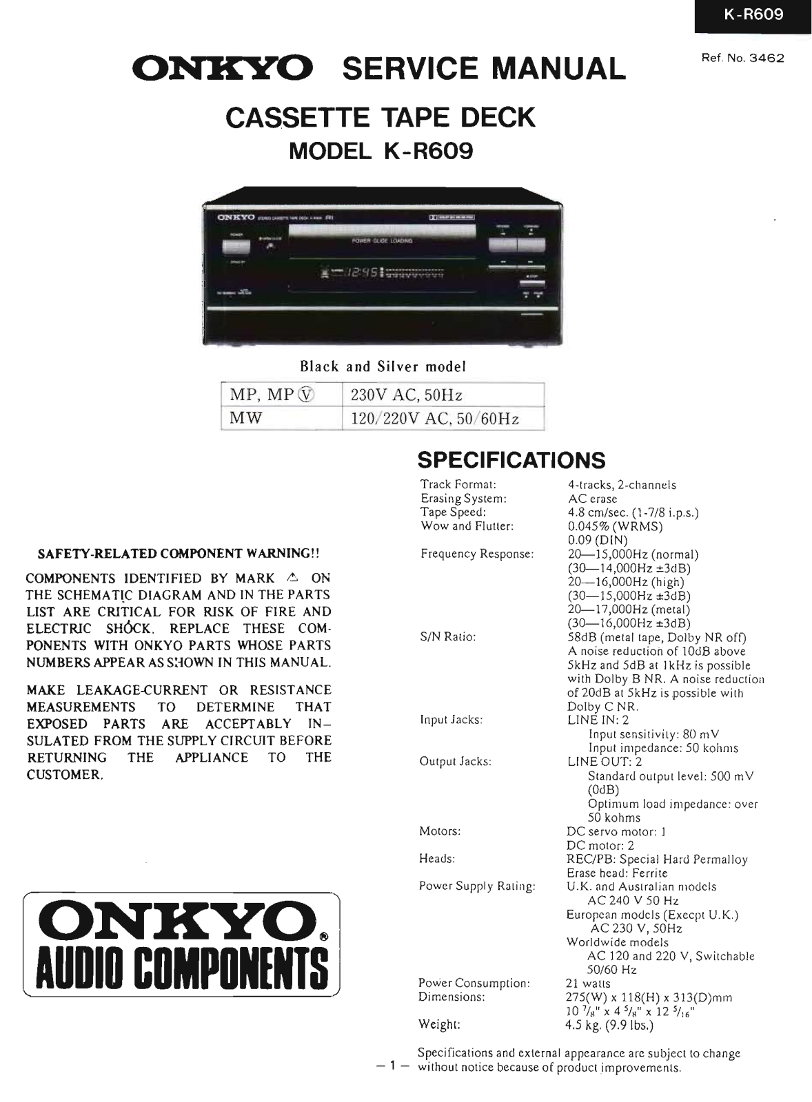 Onkyo KR-609 Service Manual