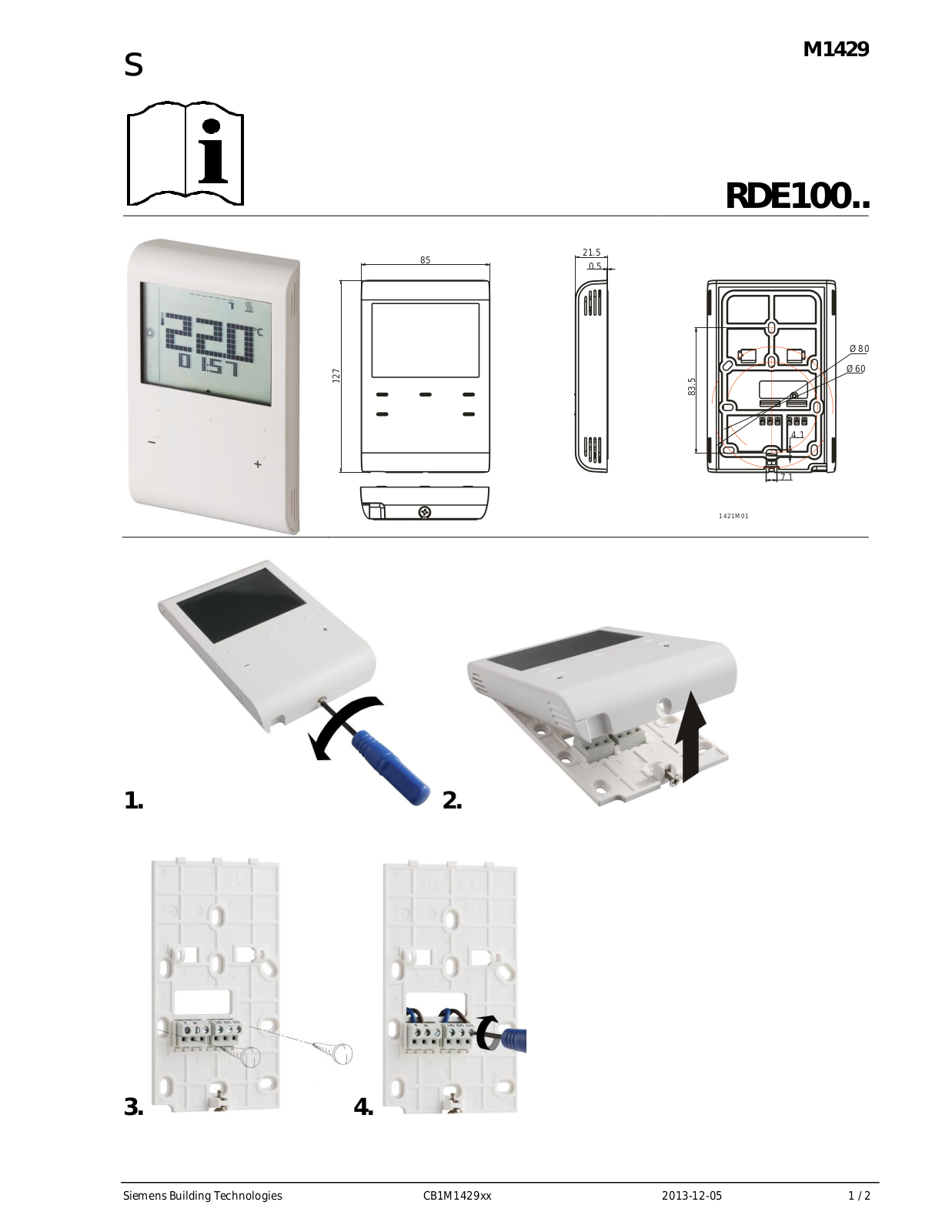 Siemens RDE100 Series, RDE100.1, RDD100.1DHW, RDE100.1DHW, RDE100FP Install Manual