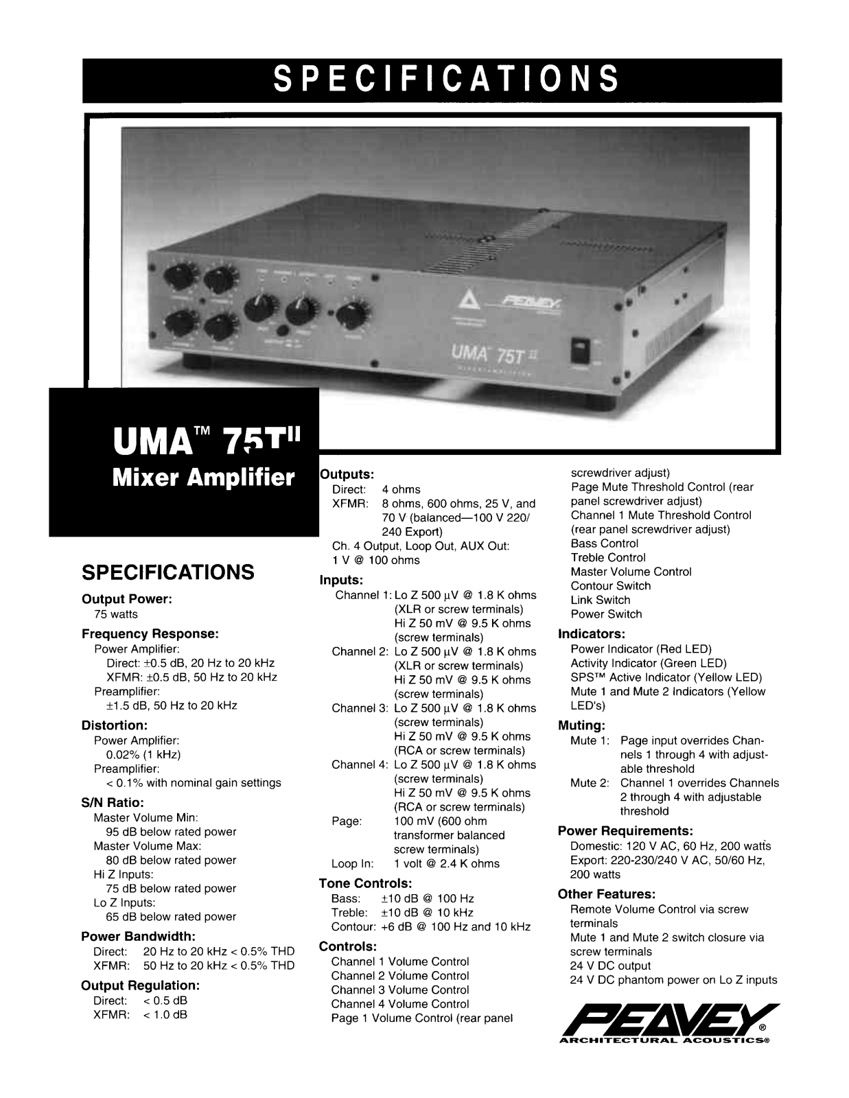 Peavey UMA 75T User Manual