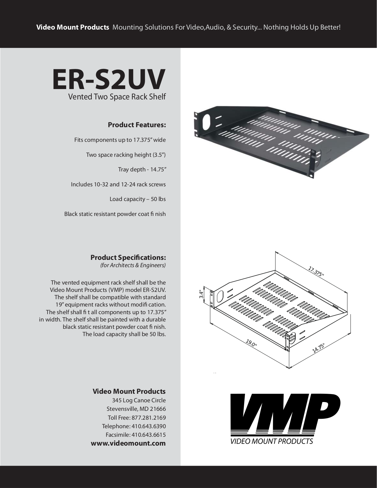 VMP ER-S2UV Specsheet - ManualMachine.com