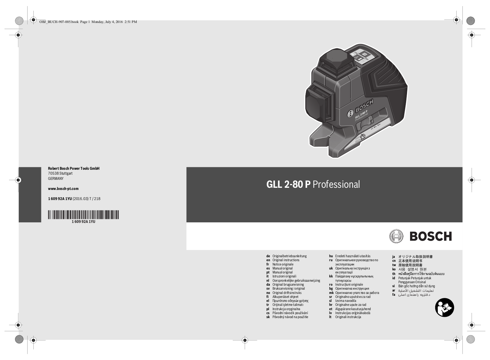 Bosch GLL 2-80 P + BT 150 User Manual