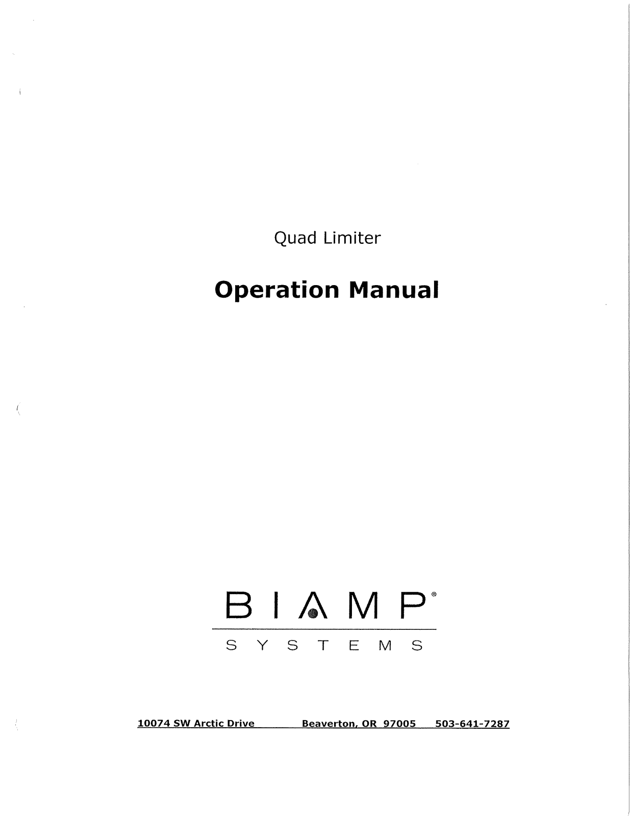 Biamp QUAD LIMITER M2-V User Manual