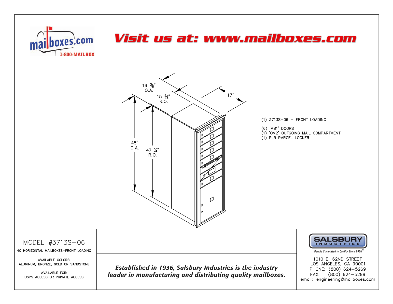 Salsbury Industries 3713S06ZFU, 3713S06ZFP User Manual