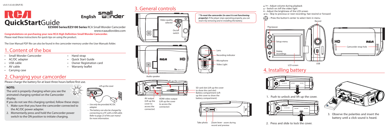 RCA EZ5000R Quick Start Manual