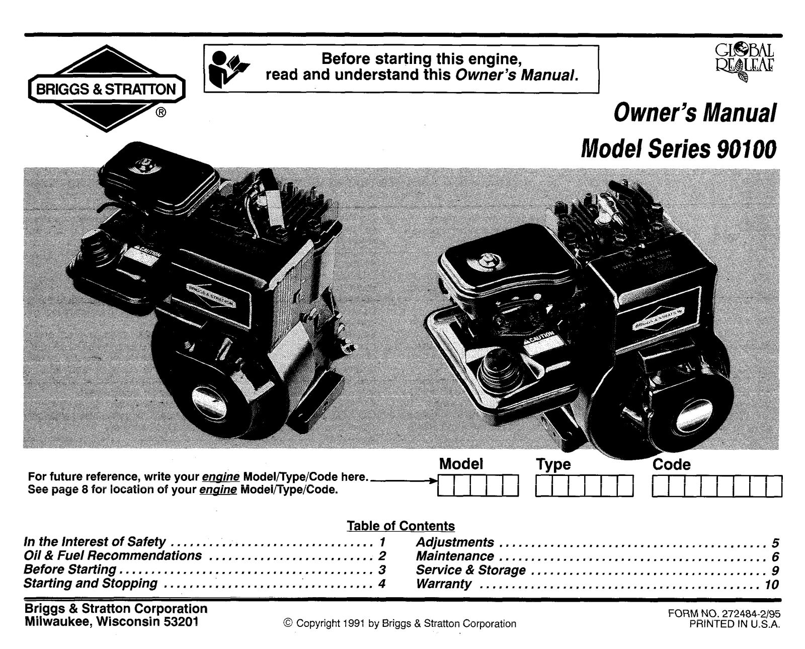 briggs & stratton 90100, 90200 user Manual