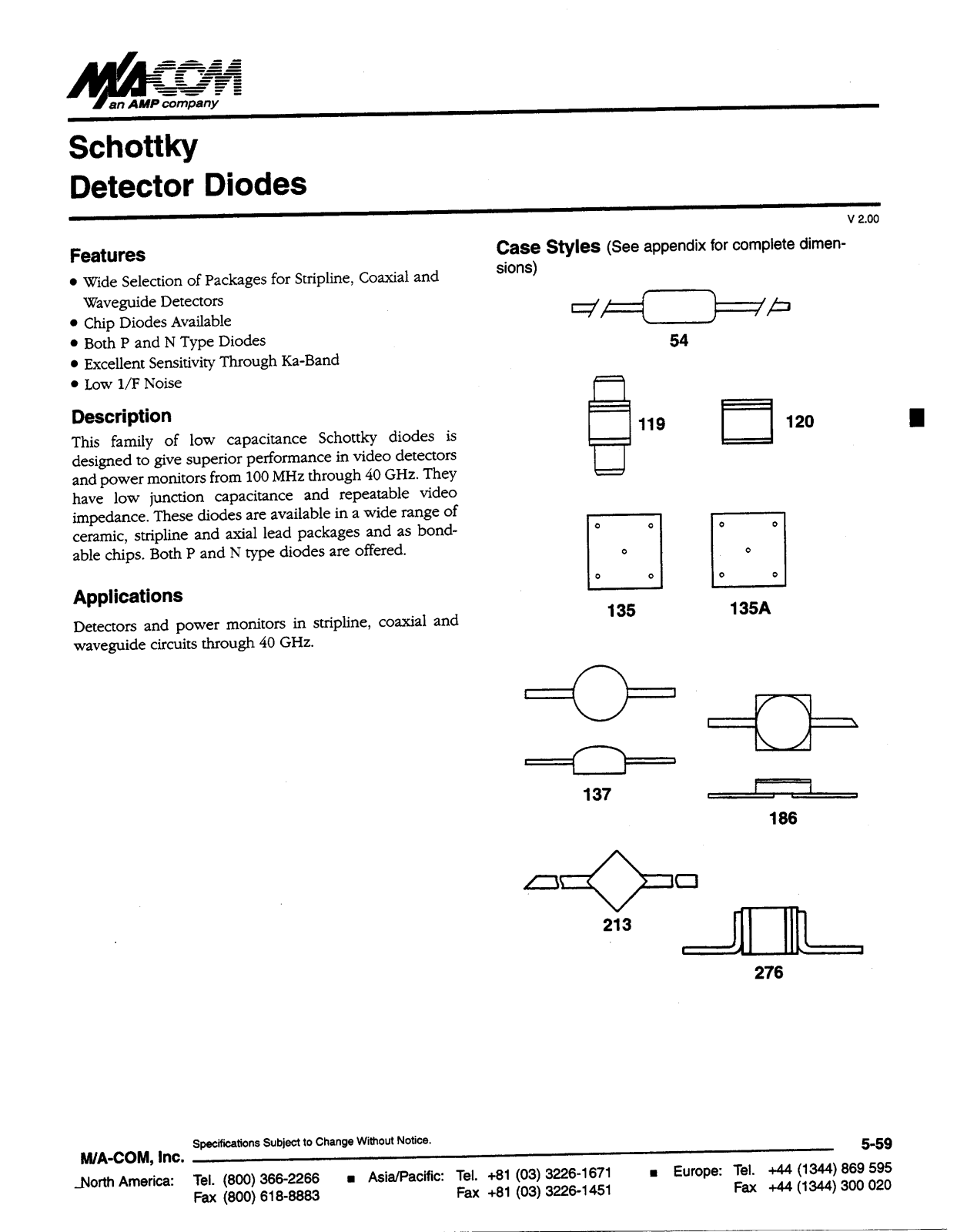 M A COM MA40108, MA40143, MA40251, MA40222, MA40220 Datasheet