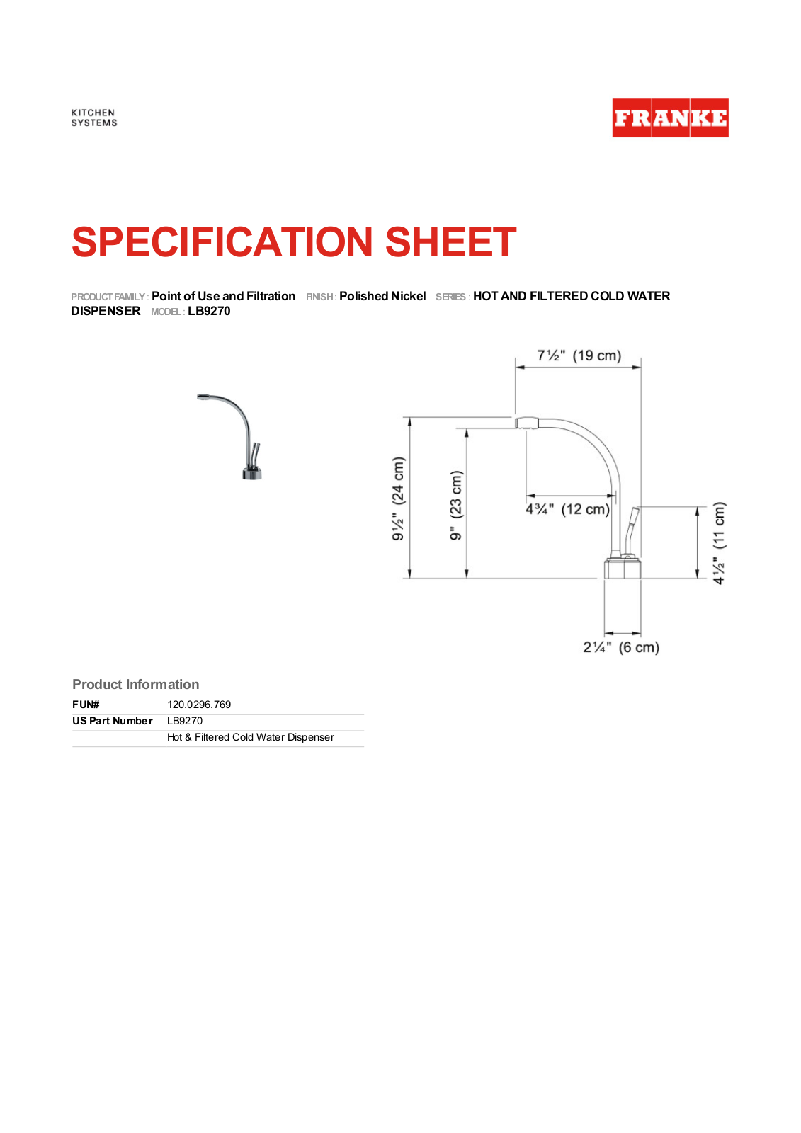 Franke LB9270 Specifications