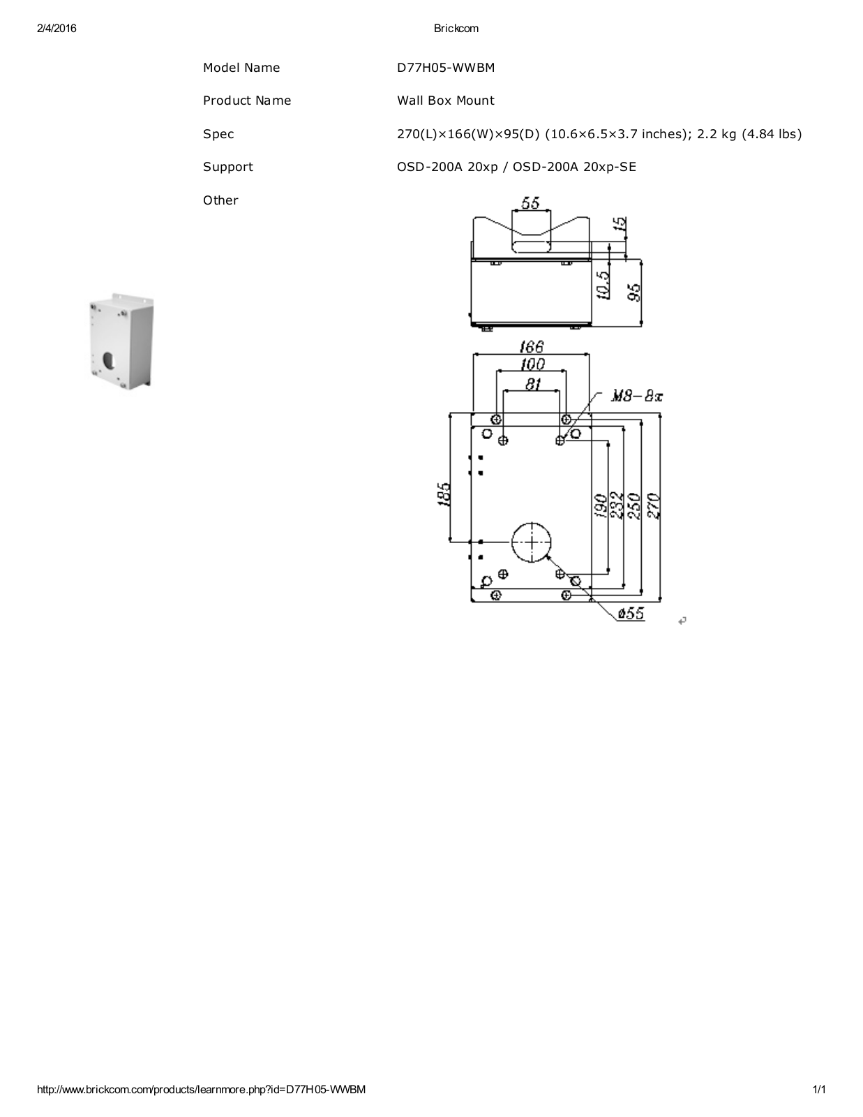 Brickcom D77H05-WWBM Specsheet - ManualMachine.com