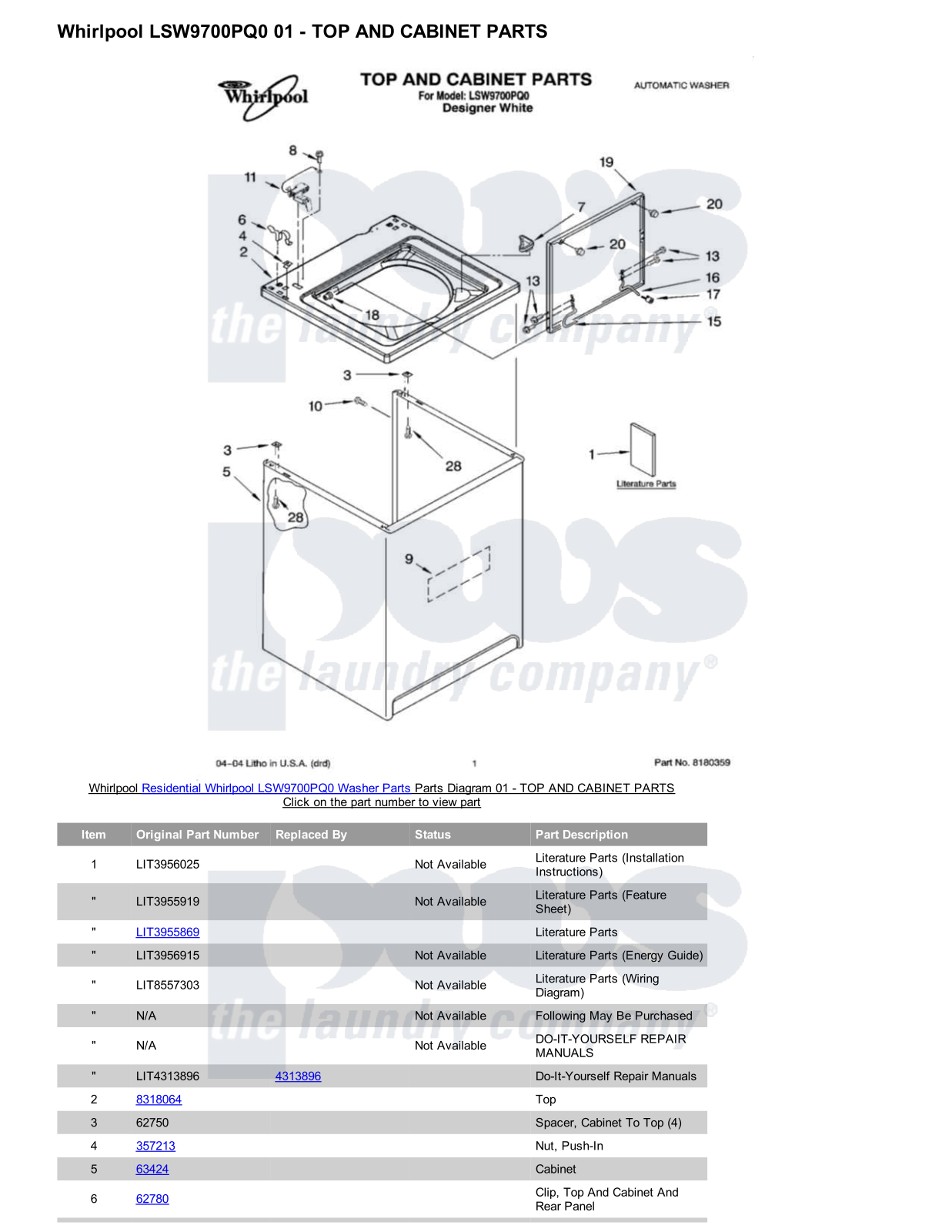 Whirlpool LSW9700PQ0 Parts Diagram