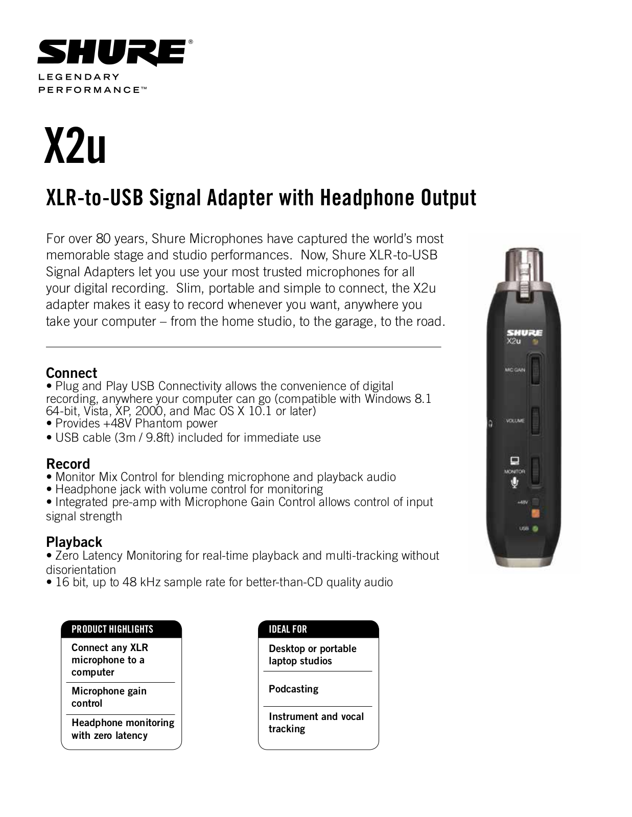 Shure SM57-X2U User's Guide