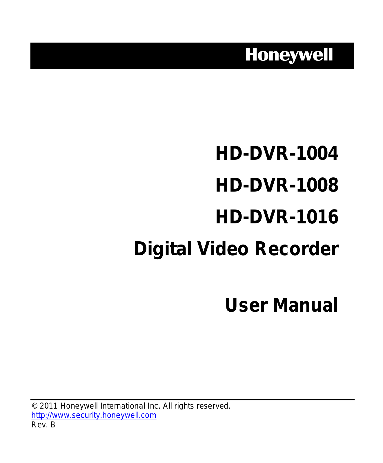 Honeywell HD-DVR-1004, HD-DVR-1016, HD-DVR-1008 User Manual