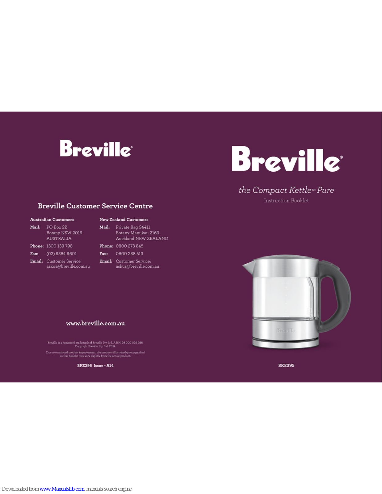 Breville the Compact Kettle Pure BKE395 Instruction Booklet