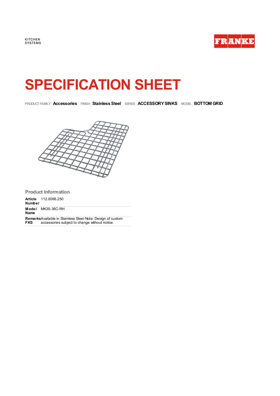Franke FKX1170 Specifications - ManualMachine.com