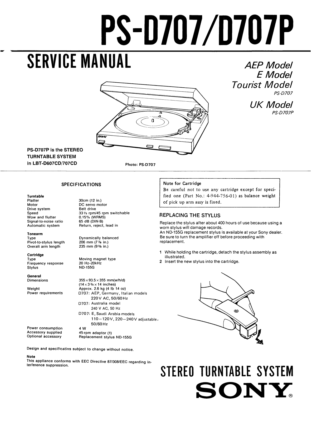 Sony PSD-707 Service manual