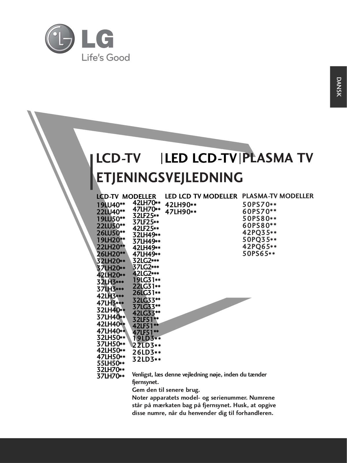 Lg 26LU5000, 26LH201C, 42PQ3500, 42LF2500, 37LF2500 User Manual