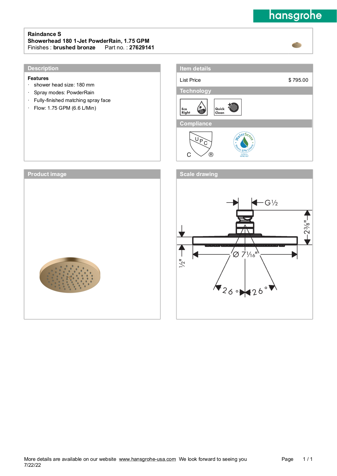 Hansgrohe GCDC1603 Specifications - ManualMachine.com