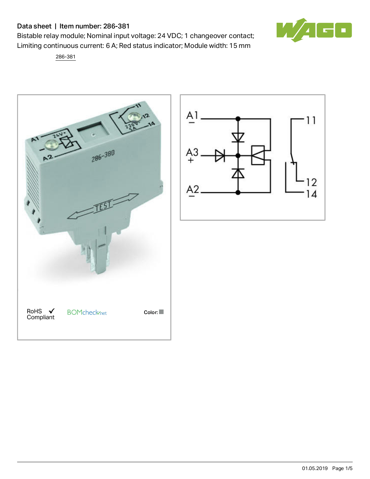 Wago 286-381 Data Sheet