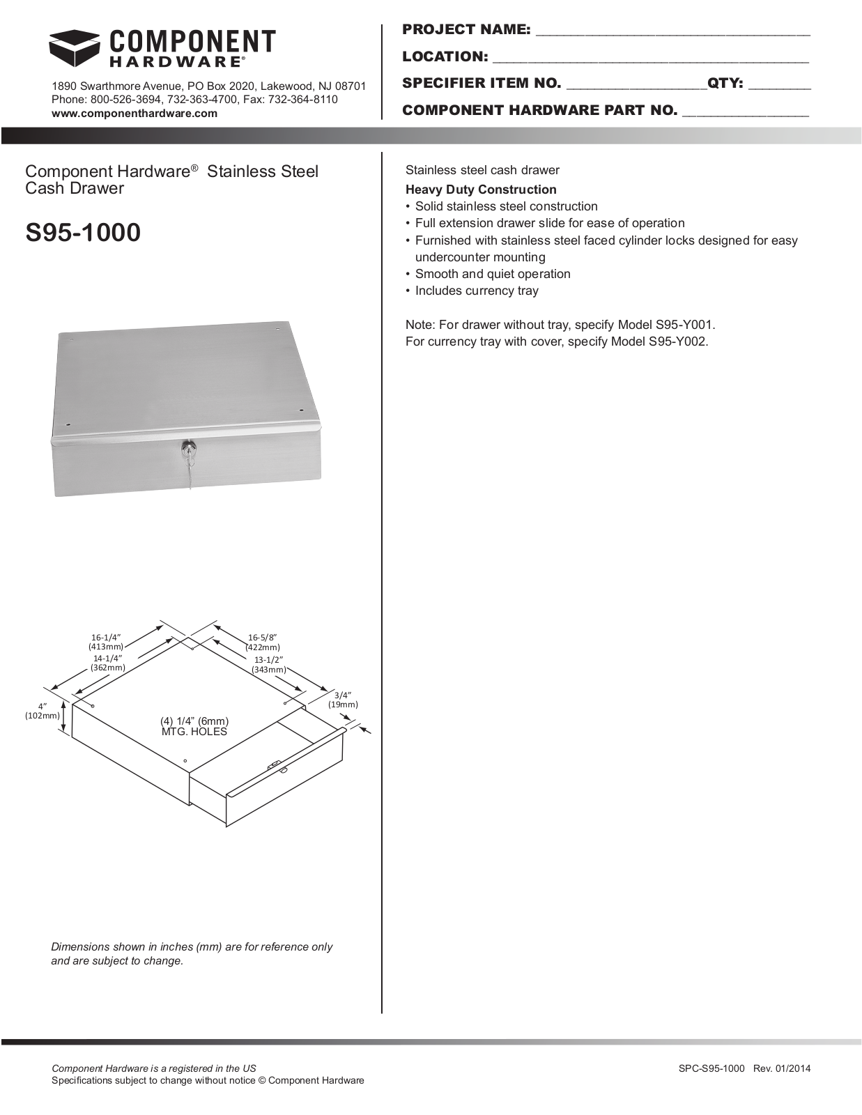 Component Hardware S95-1000 User Manual