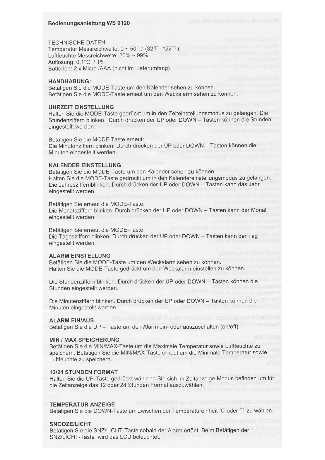 Technoline WS 9120 User Manual