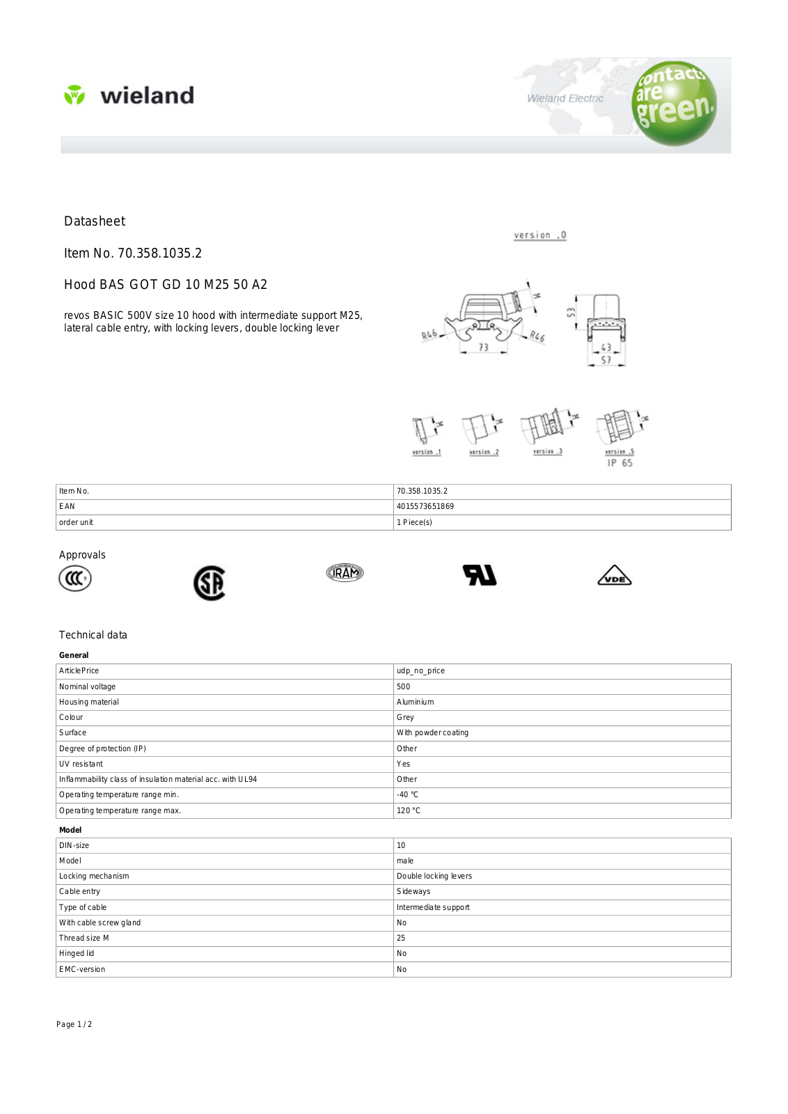 Wieland 70.358.1035.2 Data Sheet