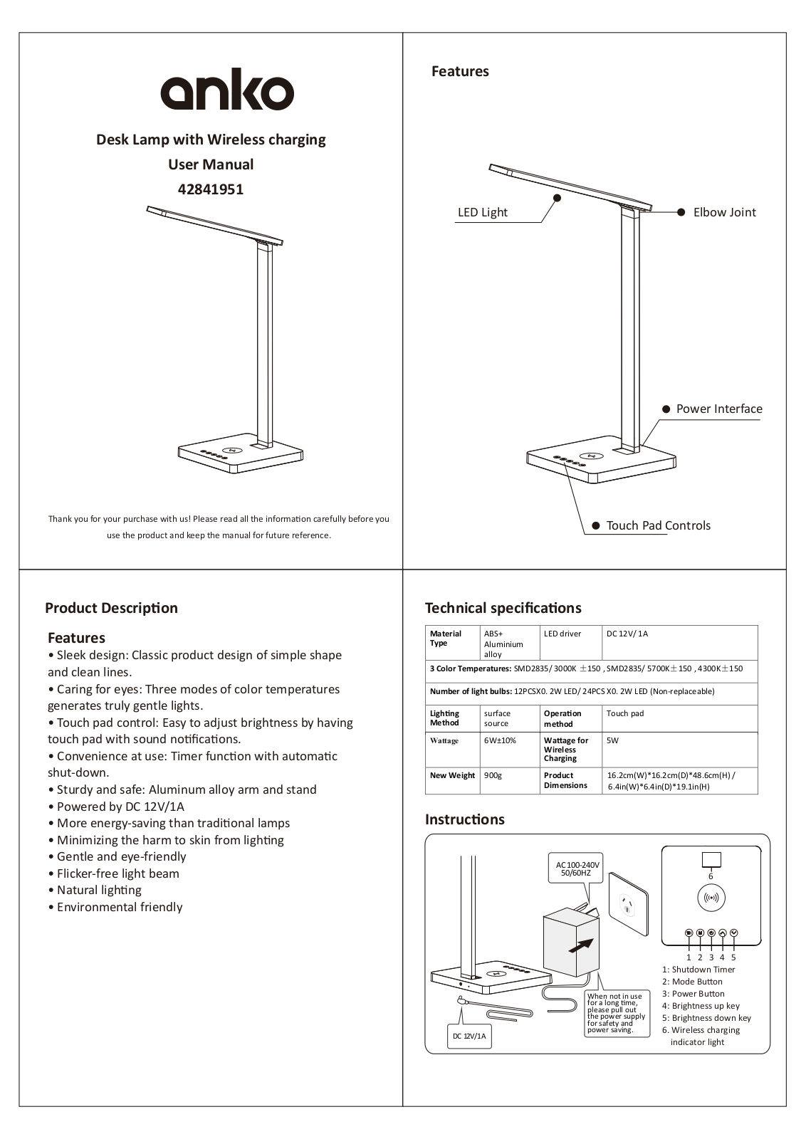 Anko 42841951 User manual