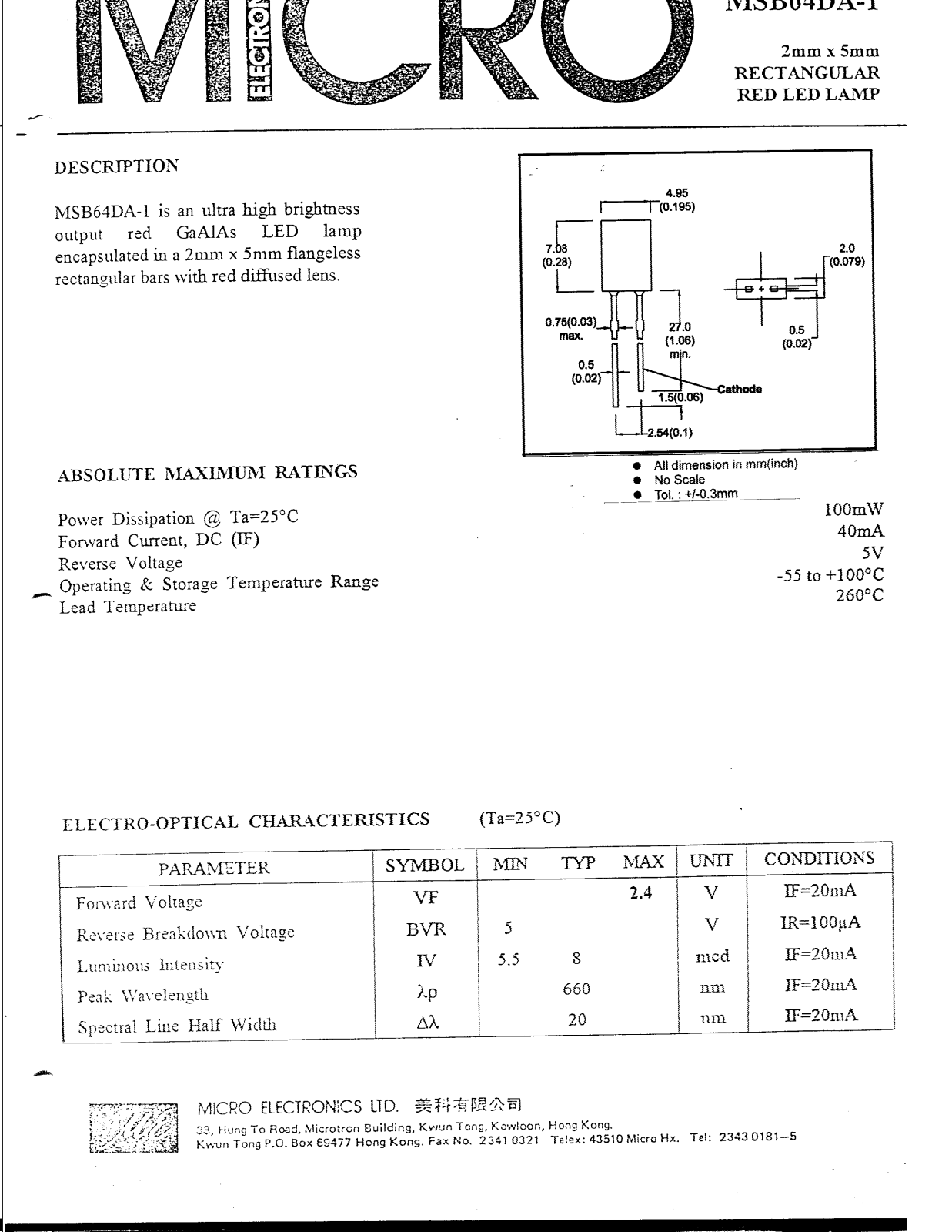 MICRO MSB64DA-1 Datasheet