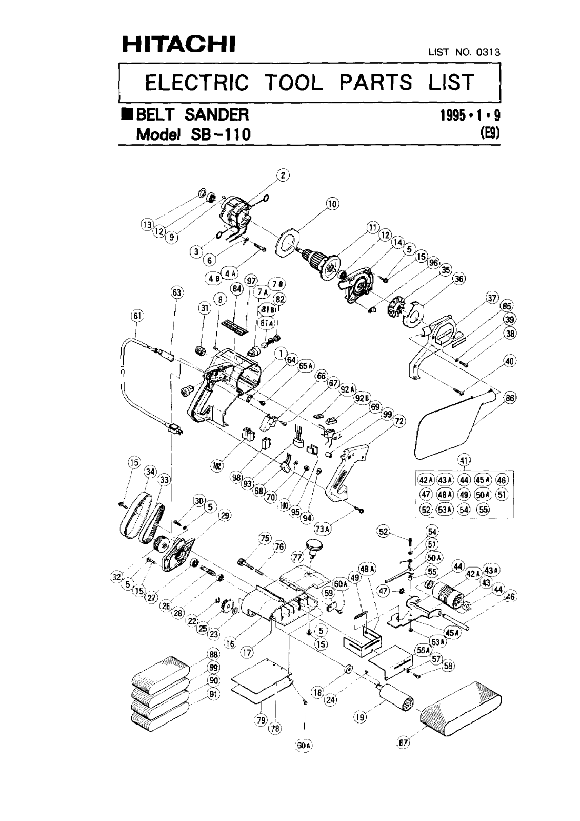 Hitachi SB110 PARTS LIST