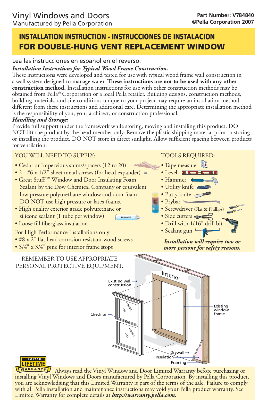 Pella V784840 User Manual