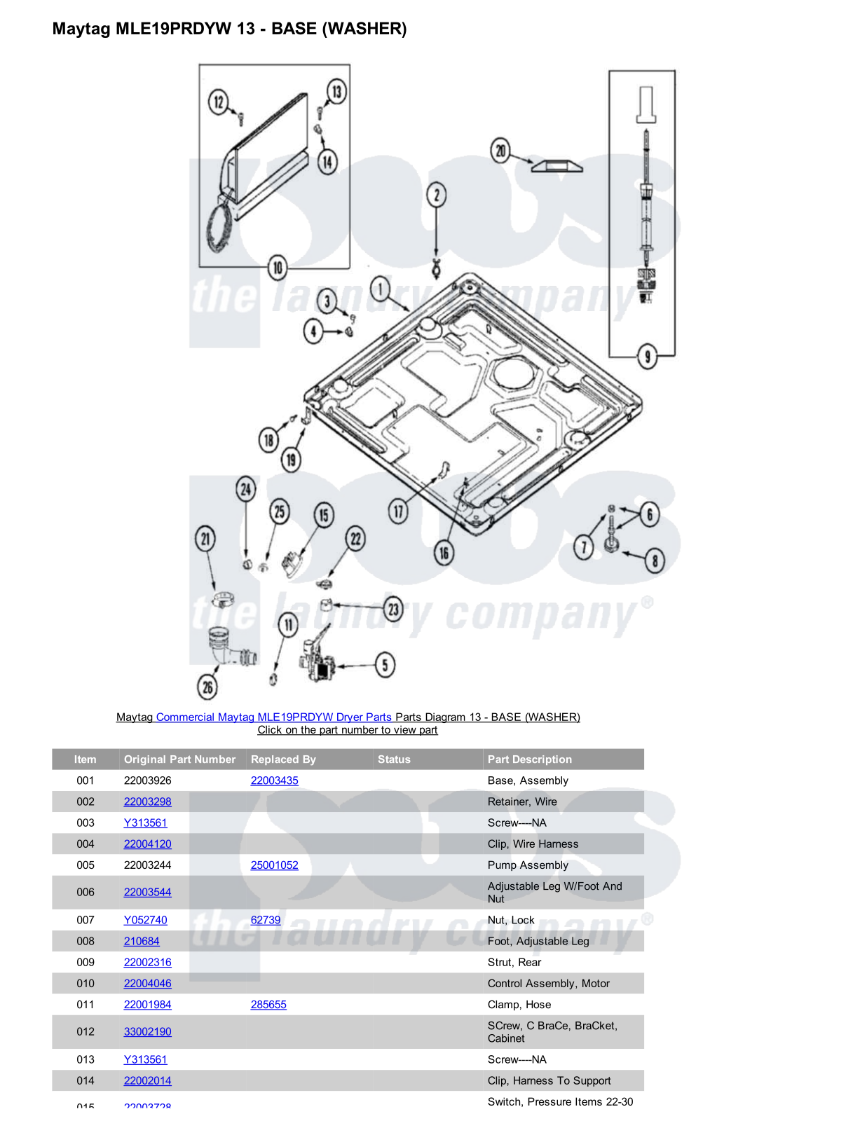 Maytag MLE19PRDYW Parts Diagram