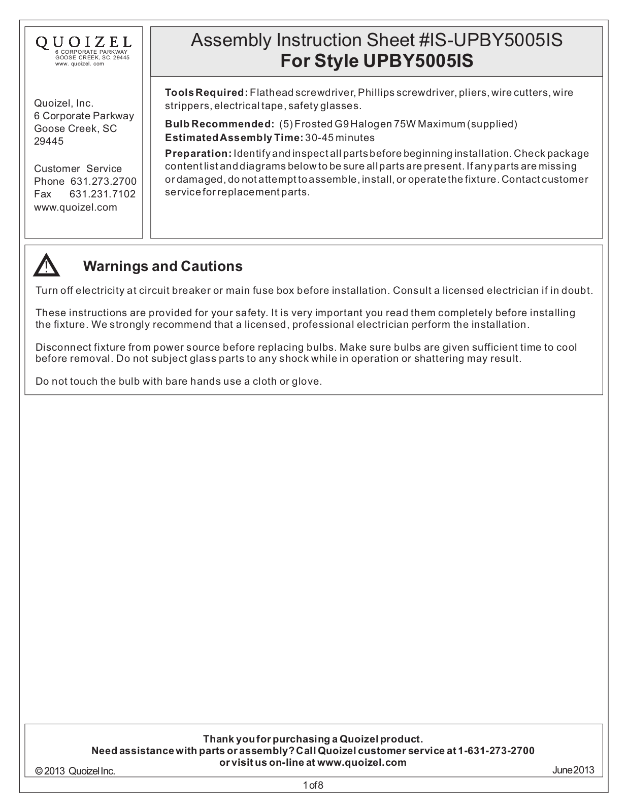 Quoizel UPBY5005IS User Manual