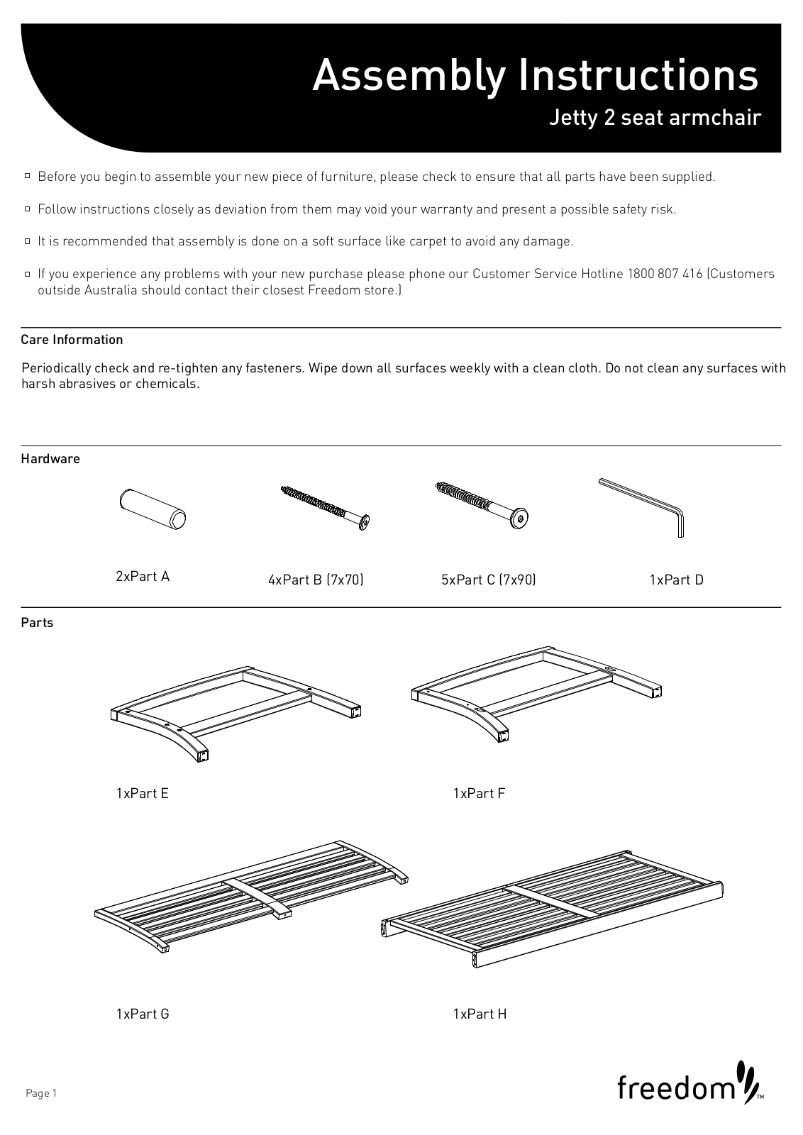 Freedom Jetty 2 Seat Arm Chair Assembly Instruction