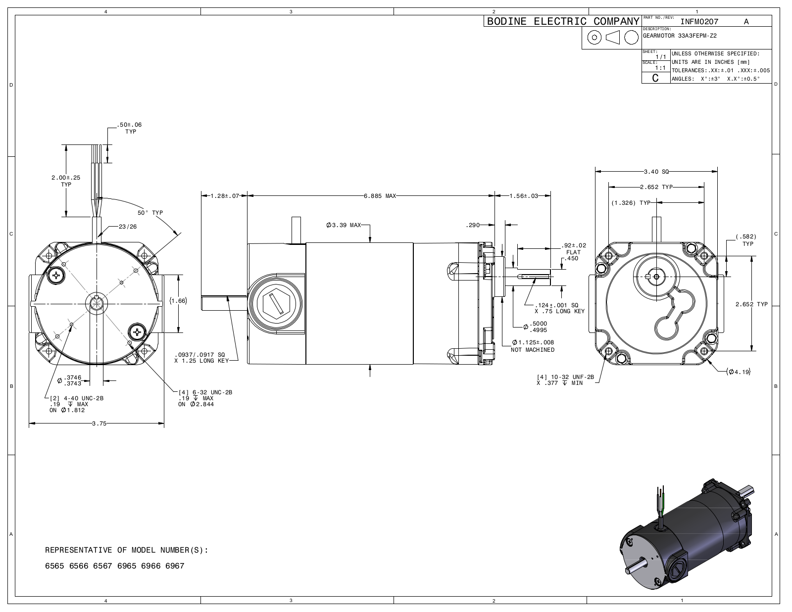 Bodine 6565, 6566, 6567, 6965, 6966 Reference Drawing