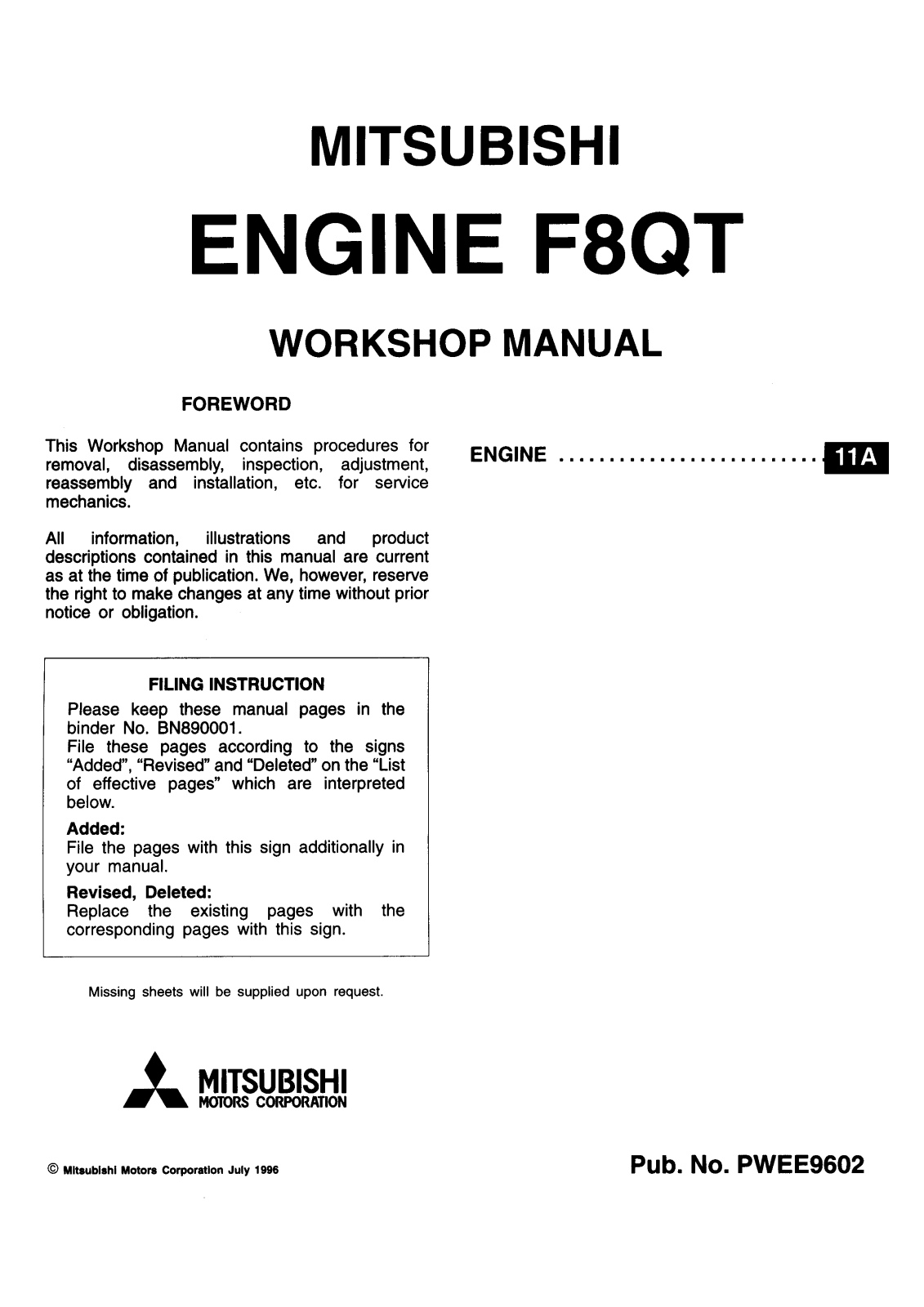 Mitsubishi F8QT Workshop Manual