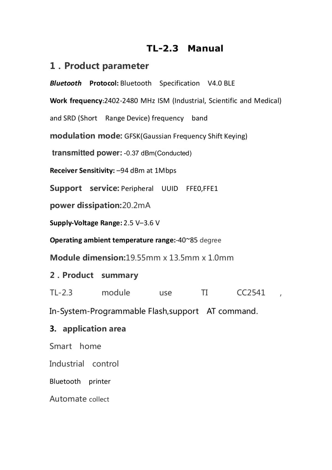 Zhuhai Topland Technologies TL2 Users manual