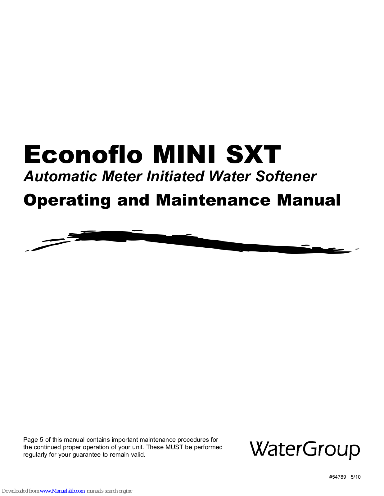 WaterGroup EFCMINI-17SXT, EFCMINI-22SXT Operating And Maintenance Manual