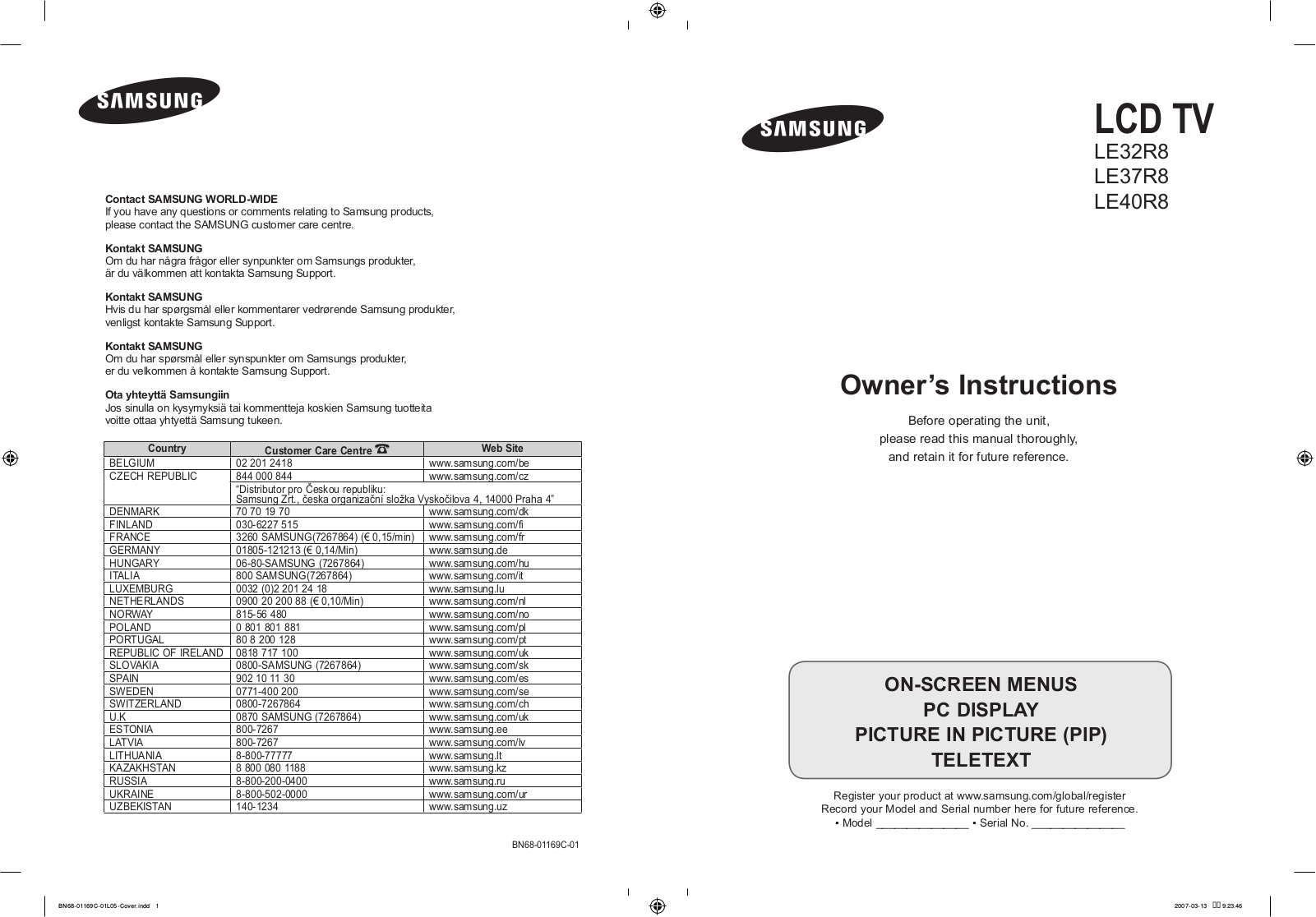 SAMSUNG LE32R89BD, LE32R87BD, LE32R88BD, LE32R86WD, LE40R87BD User Manual