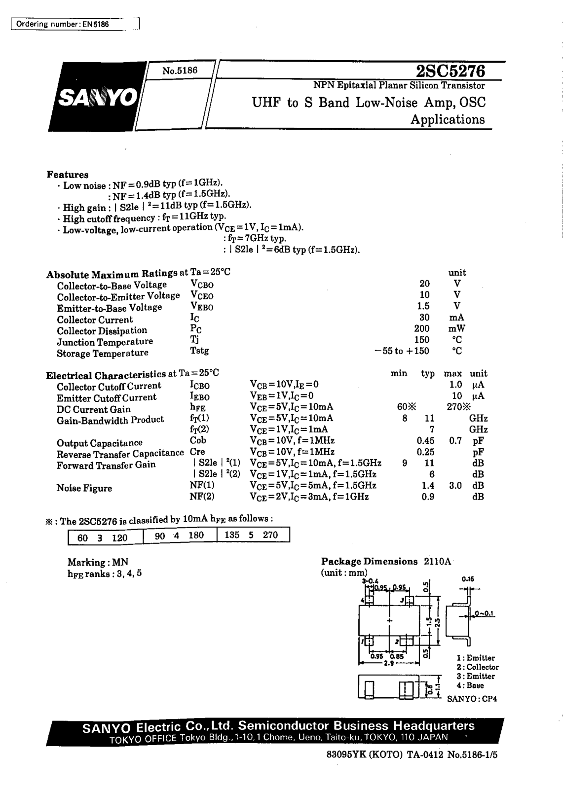 SANYO 2SC5276 Datasheet