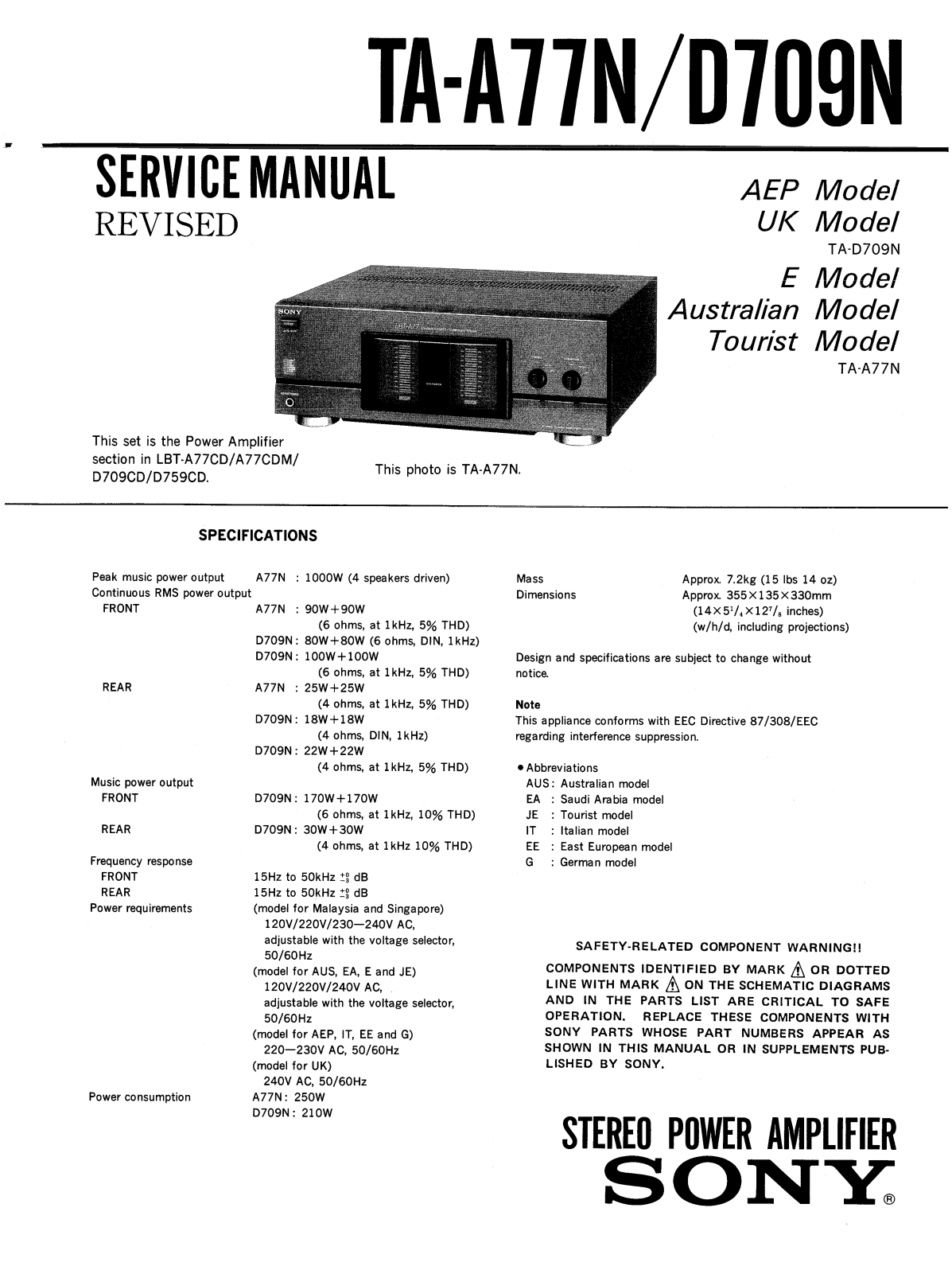 SONY TA-D709N Service Manual