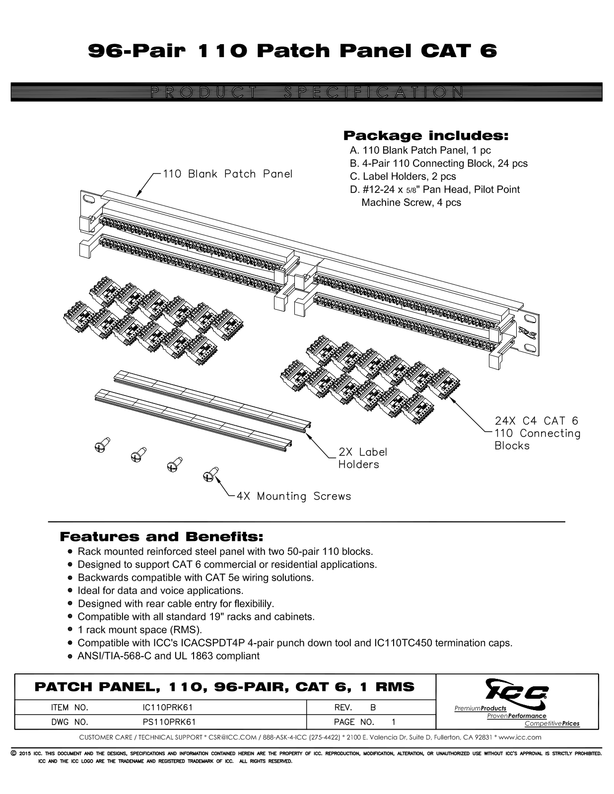 ICC IC110PRK61 Specsheet