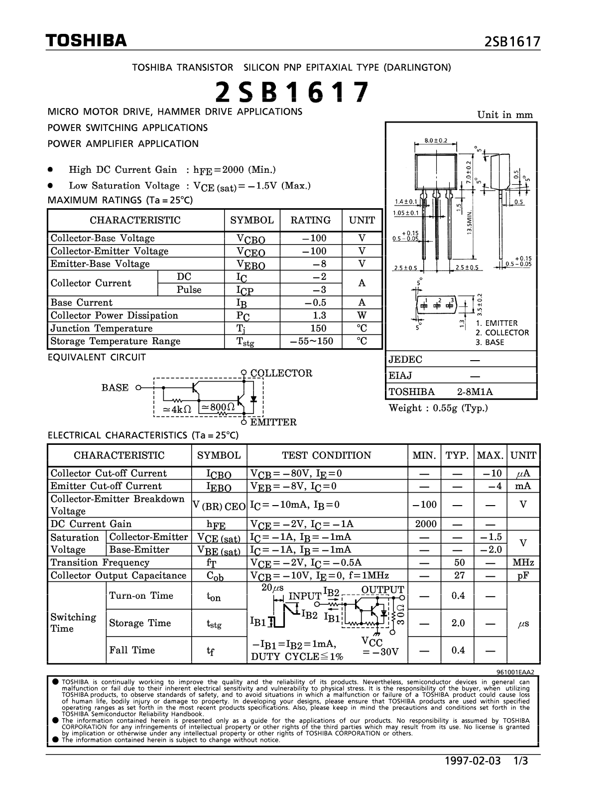 Toshiba 2SB1617 Datasheet